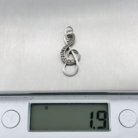 Vintage Thai FAS Sterling Silver Black Diamond Accent Music Treble Clef Pendant - Picture 5 of 5